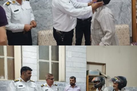 آموزش موتورسواران و اهدای کلاه ایمنی در روستای اسدخانی بروجرد